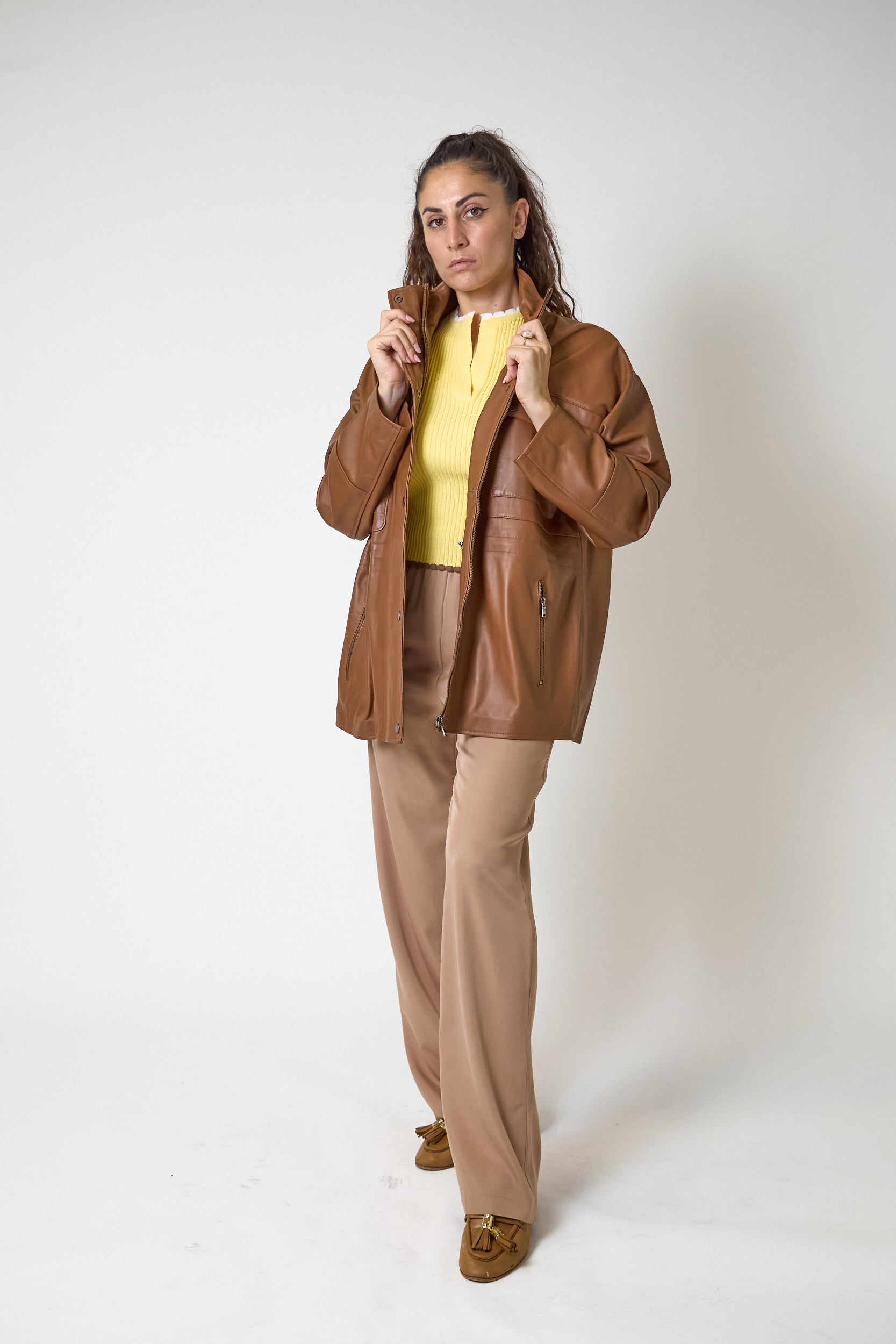 Giacca vicolo in Vera Pelle Cognac, immagine 4