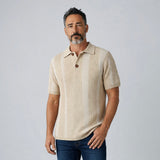 Polo Uomo Alpha Studio in Cotone e Canapa – Beige con Righe a Contrasto