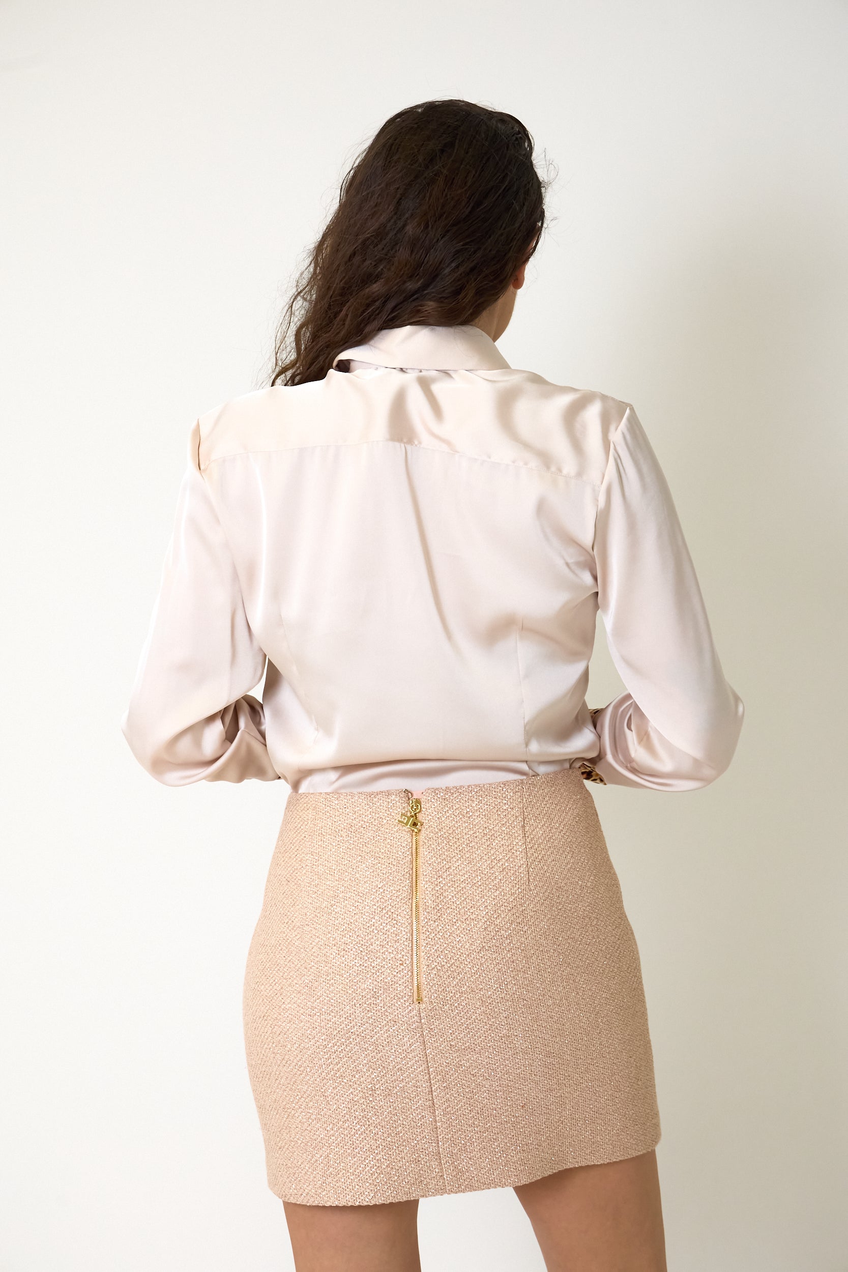 Minigonna in Tweed Peach Rose con Cintura Gioiello Elisabetta Franchi, immagine 7
