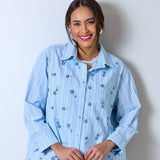 One-size striped shirt with handmade embroidery