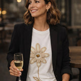 White cotton T-shirt with applied flower
