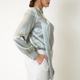 Malia Sage Green Satin Shirt with Scarf