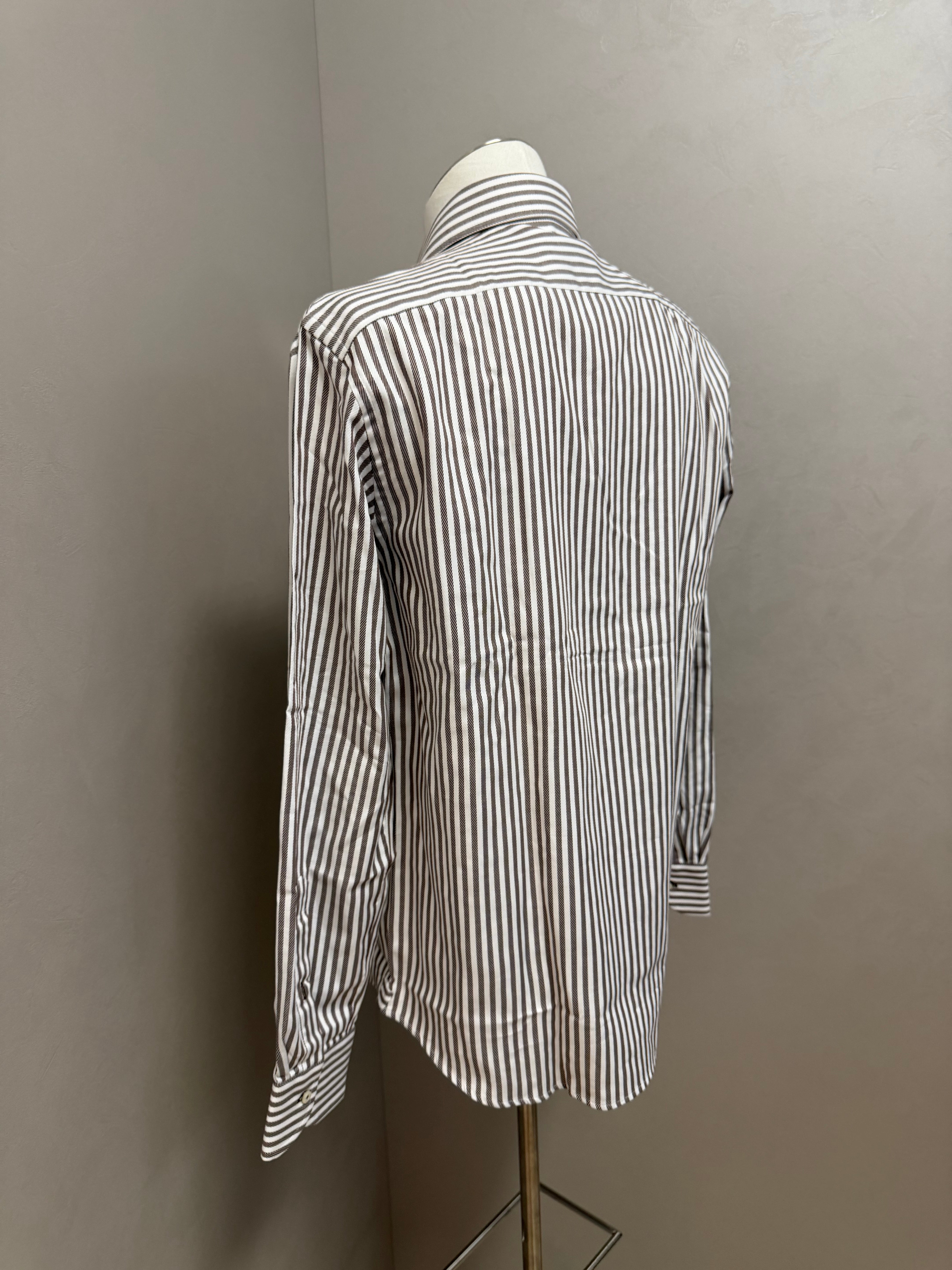 GHR – Camicia Uomo a Righe Verticali in Cotone – Marrone e Bianco, immagine 5