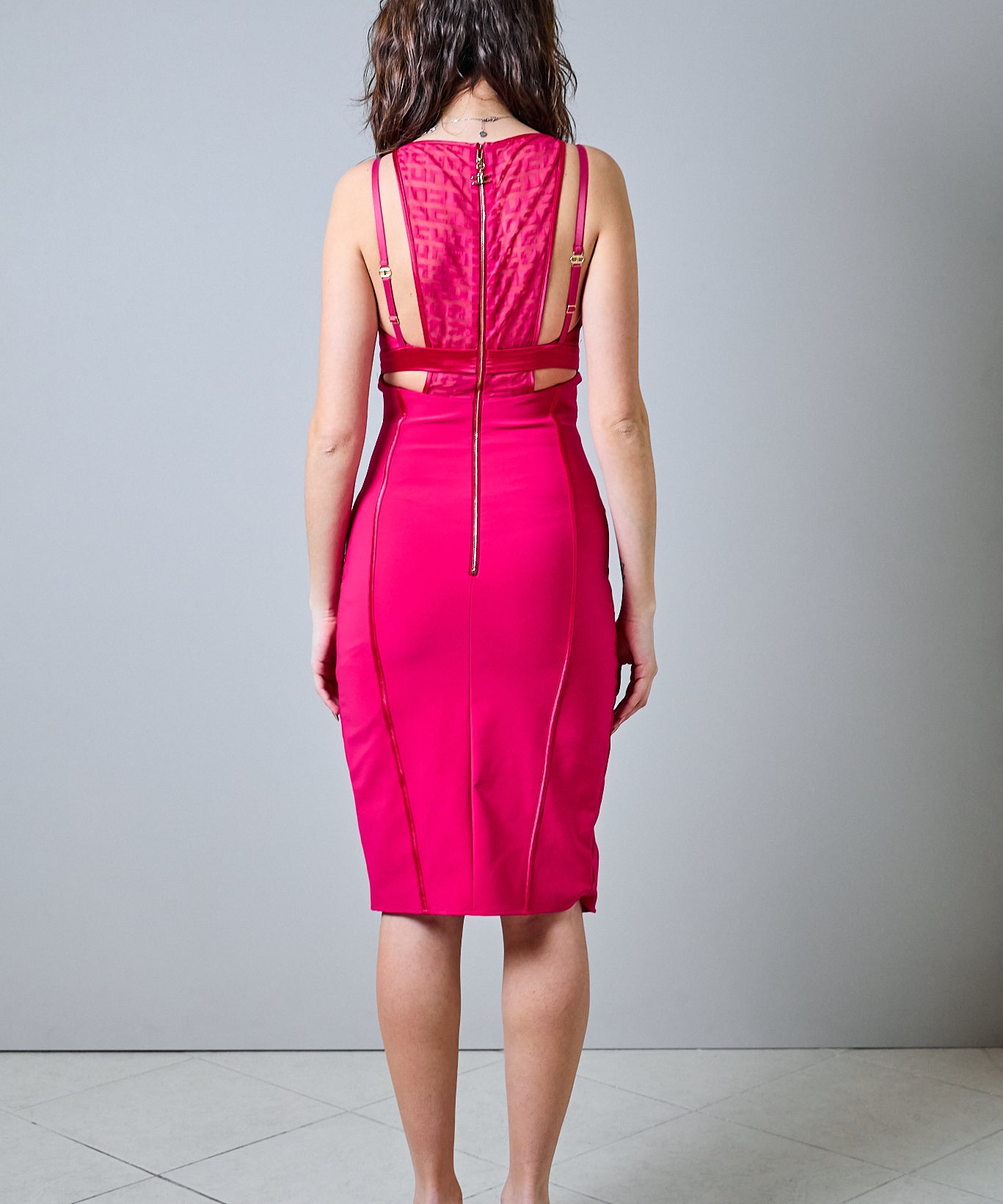 Elisabetta Franchi sheath dress with lace inserts and slit