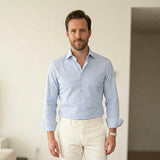Camicia Barba Napoli a Righe Bianco e Azzurro – Taglia L (Collo 41)