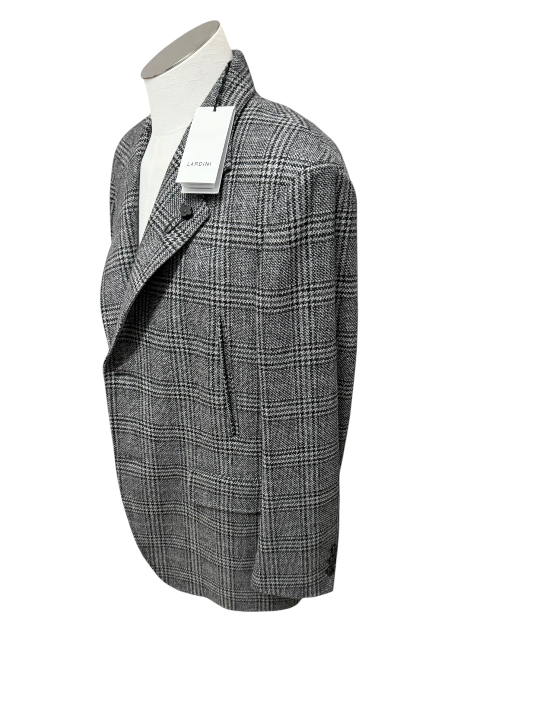 Giacca Uomo Lardini in Lana e Cashmere a Quadri Principi di Galles – Grigio e Nero, immagine 6