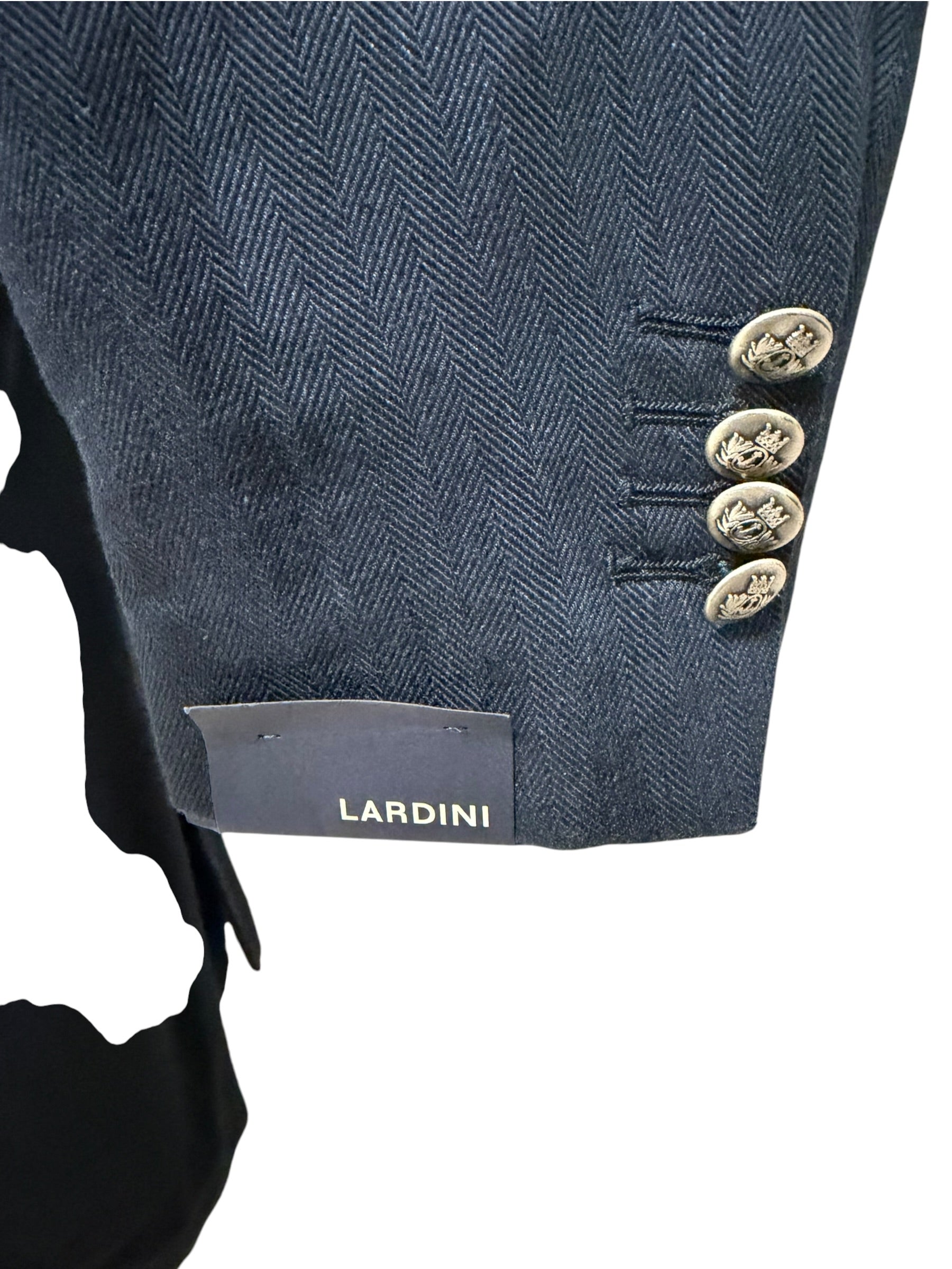 Lardini - Giacca Doppiopetto in Cotone e Lino Chevron - Blu, immagine 4