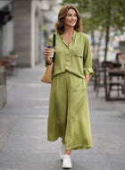 Sage green viscose palazzo trousers
