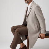 Lardini – Cappotto Monopetto Devin in Pura Lana e Cashmere Spinato – Beige Chiaro