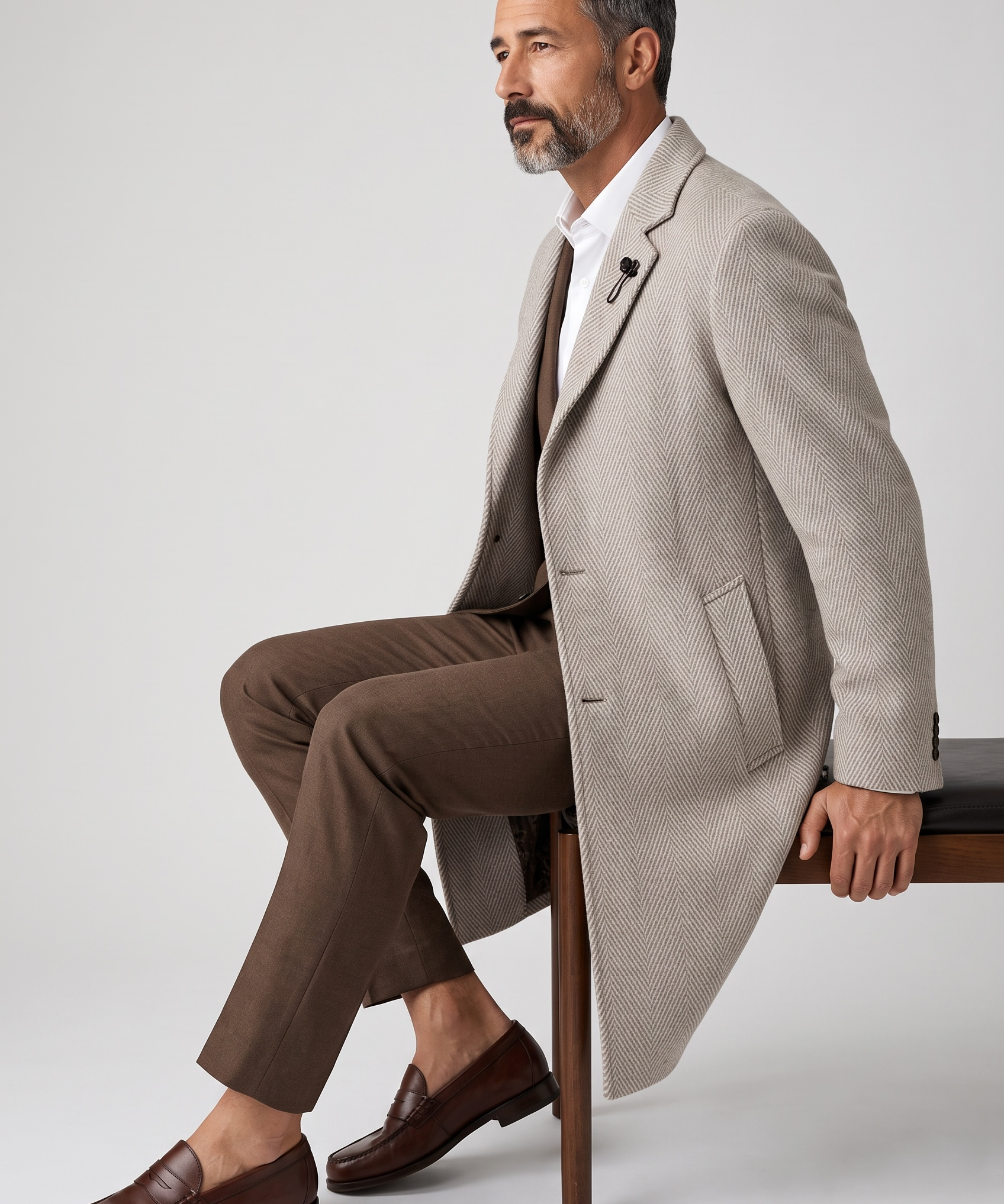Lardini – Cappotto Monopetto Devin in Pura Lana e Cashmere Spinato – Beige Chiaro