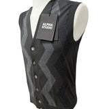 Alpha Studio – Gilet in Lana Merinos Extrafine con Motivo a Zig-Zag – Grigio Scuro, immagine 5