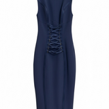 Crêpe stretch dress with criss-cross laces