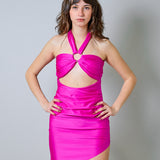 Fuchsia mini dress by House of Amen with cut-out and front ring
