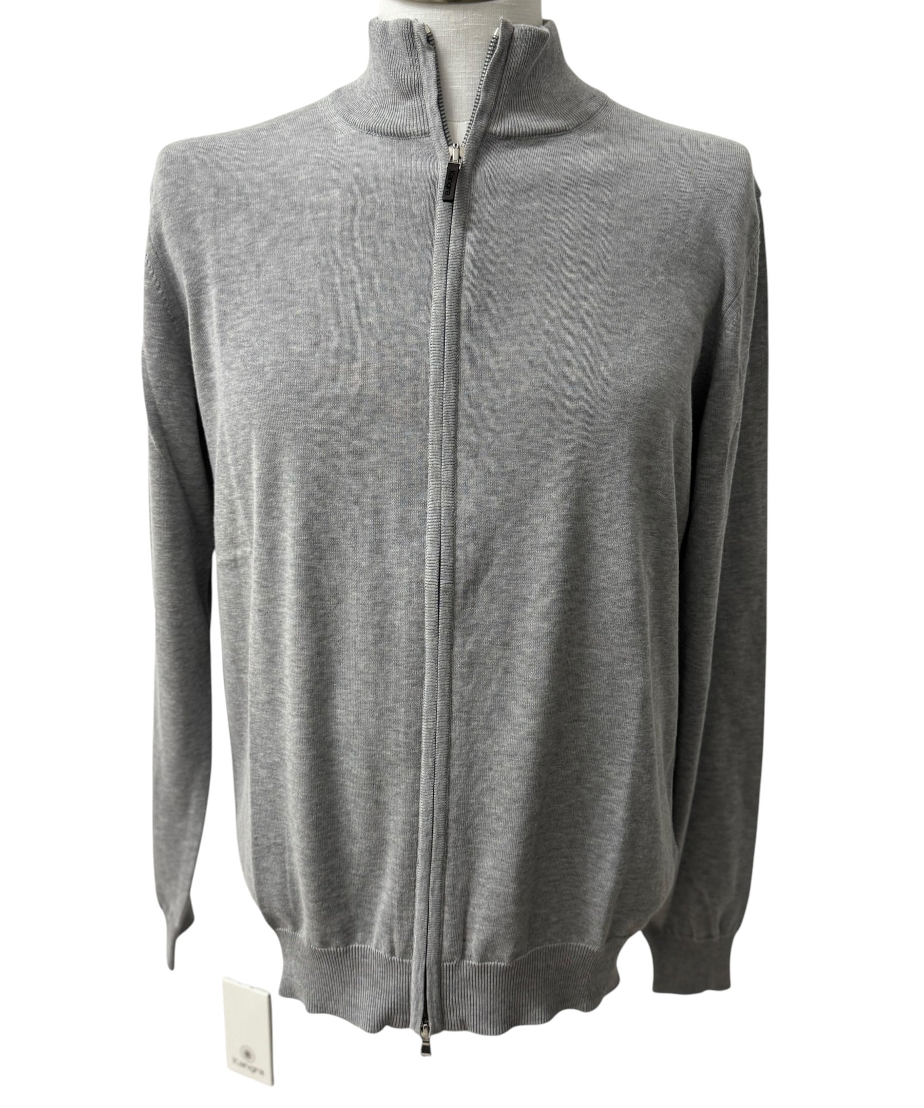 Kangra – Cardigan Full Zip in Puro Cotone Made in Italy – Grigio Chiaro Melange