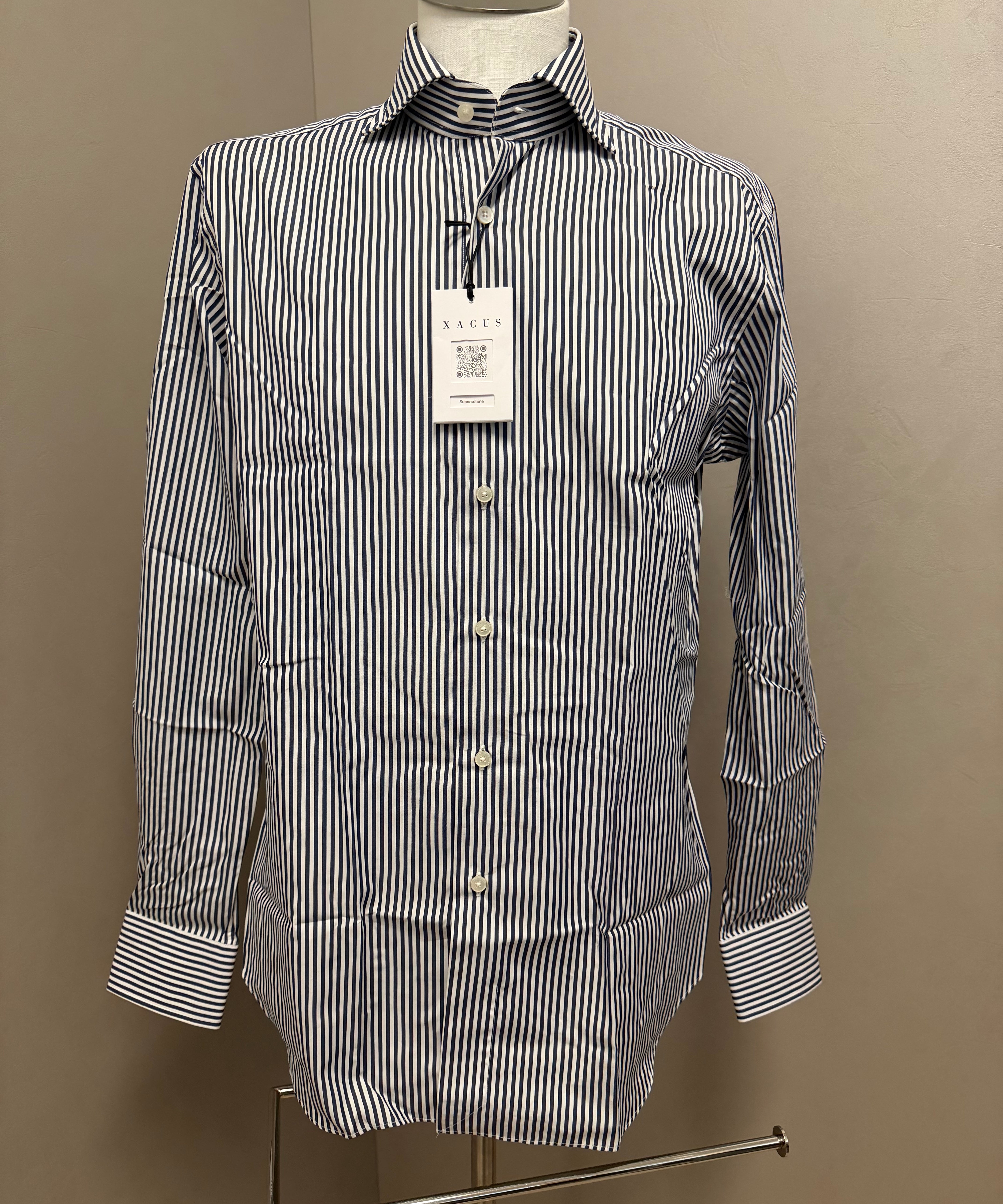 Xacus White and Blue Striped Cotton Shirt collar size 42
