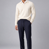 Pantalone Berwich Gessato "Spiaggia" in Misto Lana Stretch Blu Navy