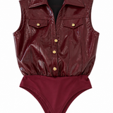 Body smanicato effetto vernice-Bordeaux / Verde Oliva Lovery, immagine 4