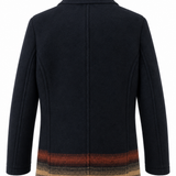 BOB Company – Caban Doppio Petto in Misto Lana con Fondo Jacquard Ethnic – Blu Scuro