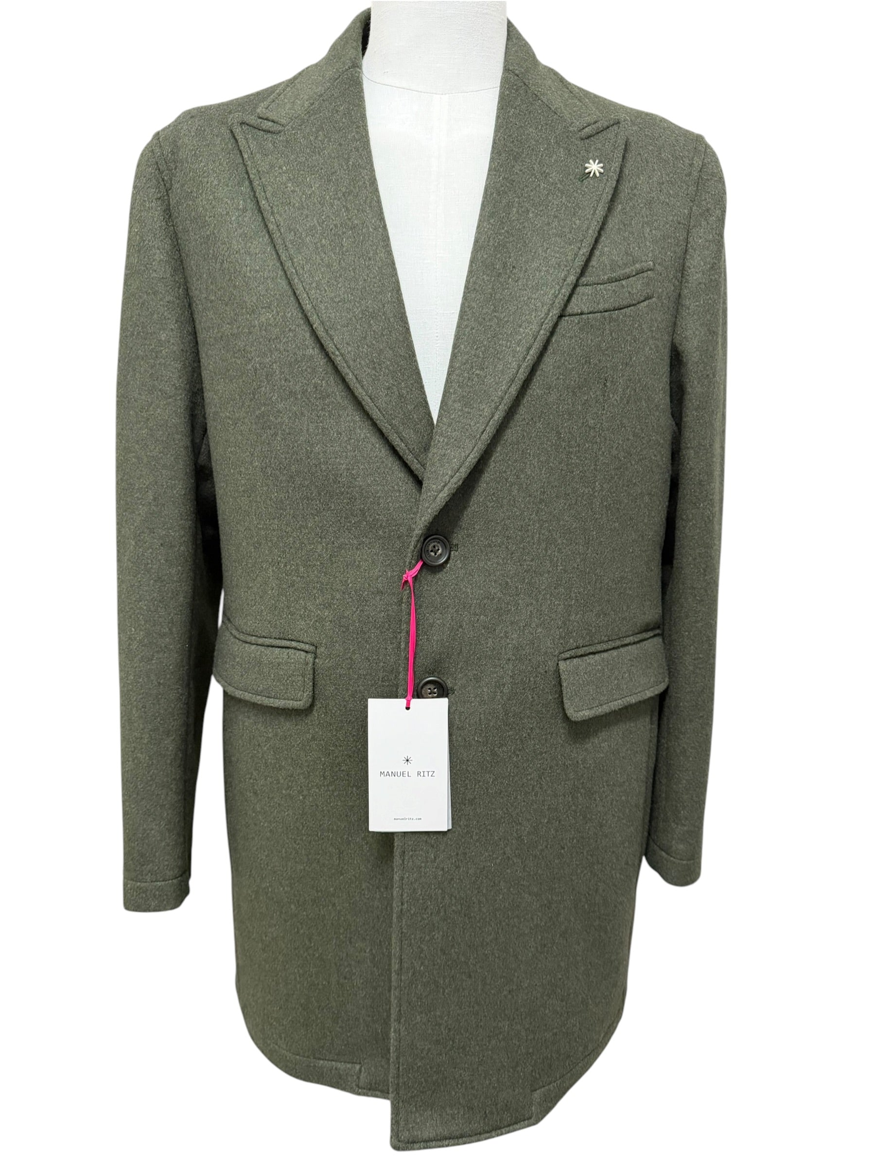 Manuel Ritz – Cappotto Monopetto in Misto Lana con Pin Rever – Verde Militare, immagine 8