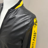 Daniele Alessandrini – Giubbotto Bomber in 100% Pelle Ovina con Bande "Priority-Pass" – Nero / Giallo