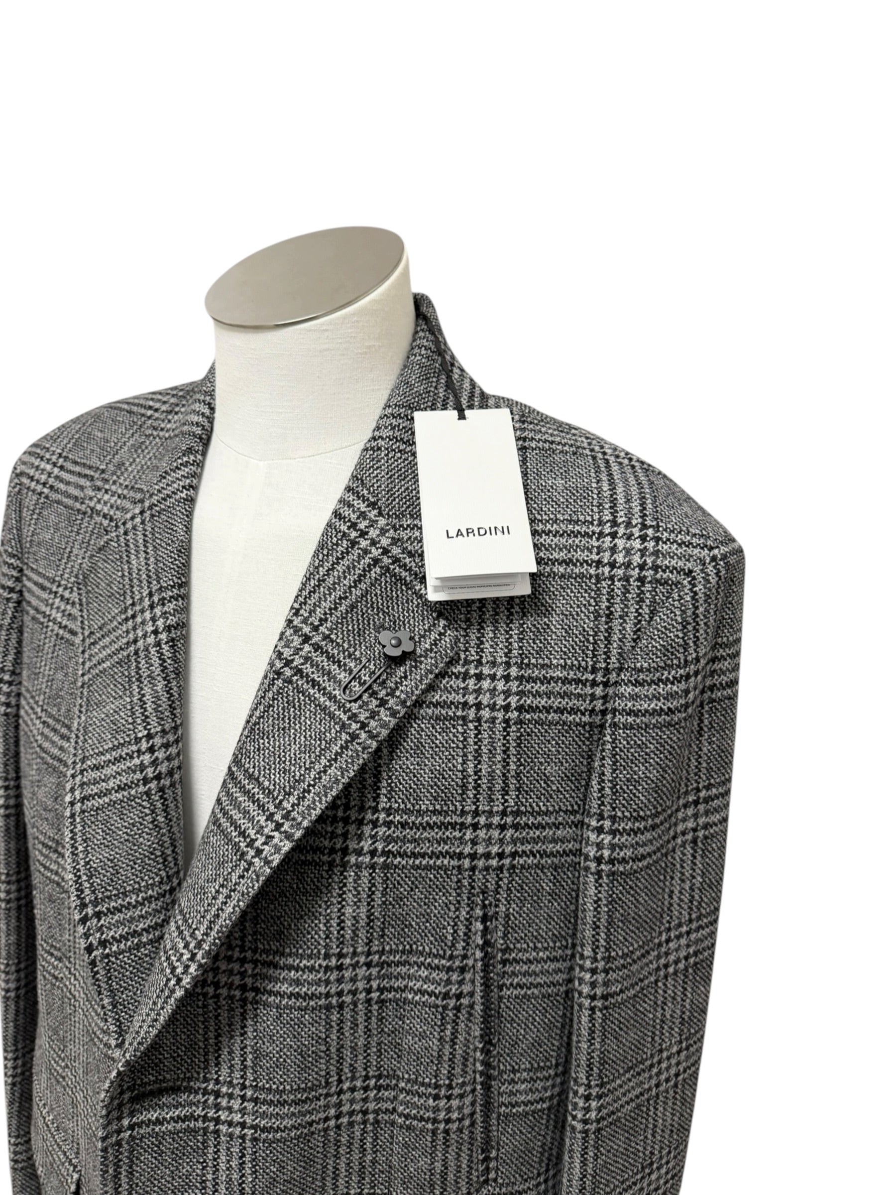 Giacca Uomo Lardini in Lana e Cashmere a Quadri Principi di Galles – Grigio e Nero, immagine 4