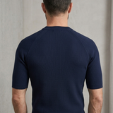 Alpha Studio Ribbed Blue Cotton T-Shirt – Size 50