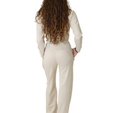 Completo Donna Felpa Crop e Pantalone Palazzo Beige