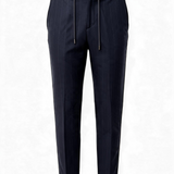 Pantalone Berwich Gessato "Spiaggia" in Misto Lana Stretch Blu Navy