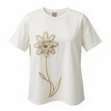 White cotton T-shirt with applied flower