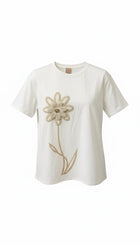 White cotton T-shirt with applied flower