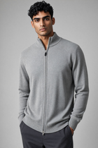 Kangra – Cardigan Full Zip in Puro Cotone Made in Italy – Grigio Chiaro Melange