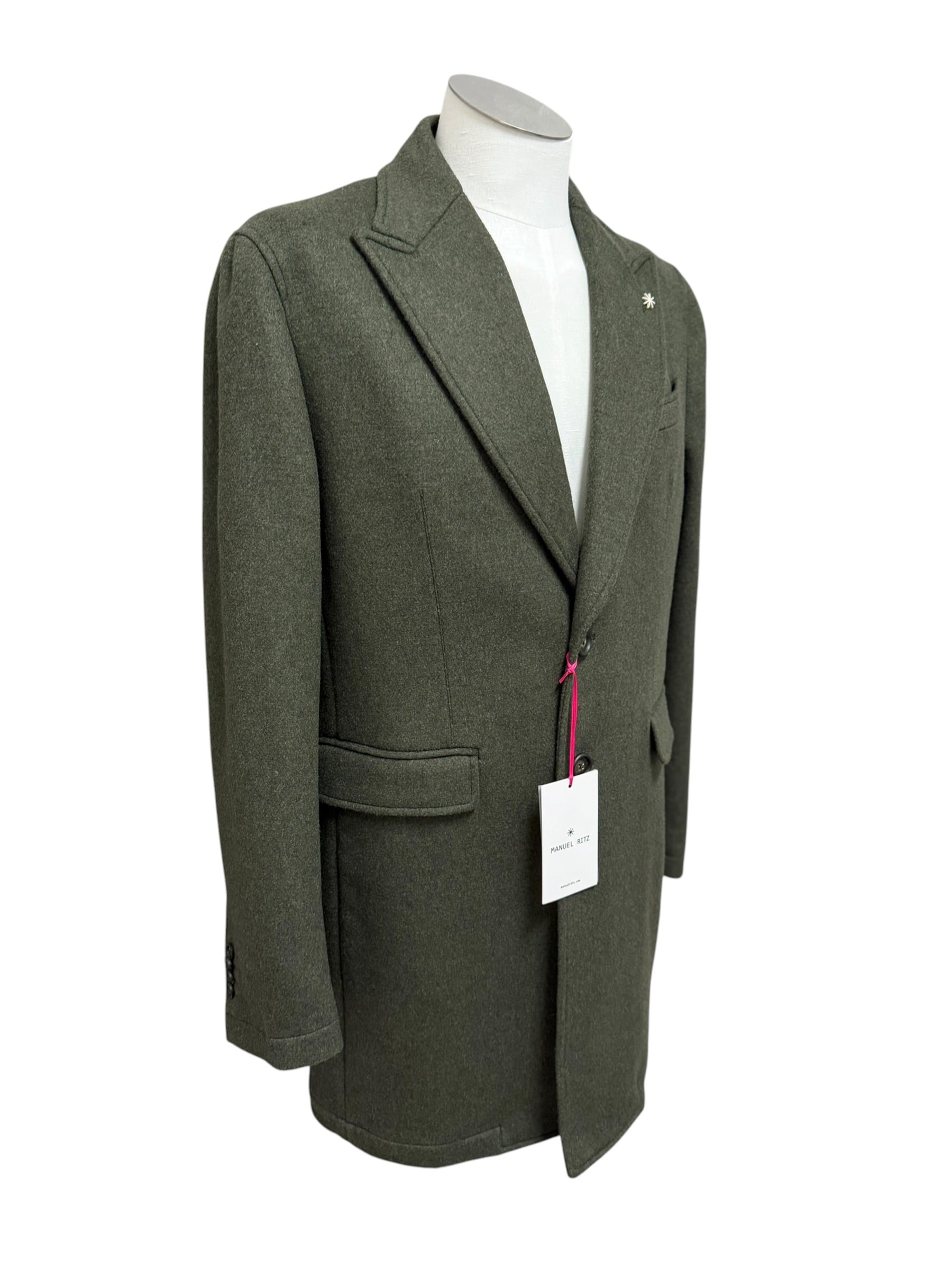 Manuel Ritz – Cappotto Monopetto in Misto Lana con Pin Rever – Verde Militare, immagine 7