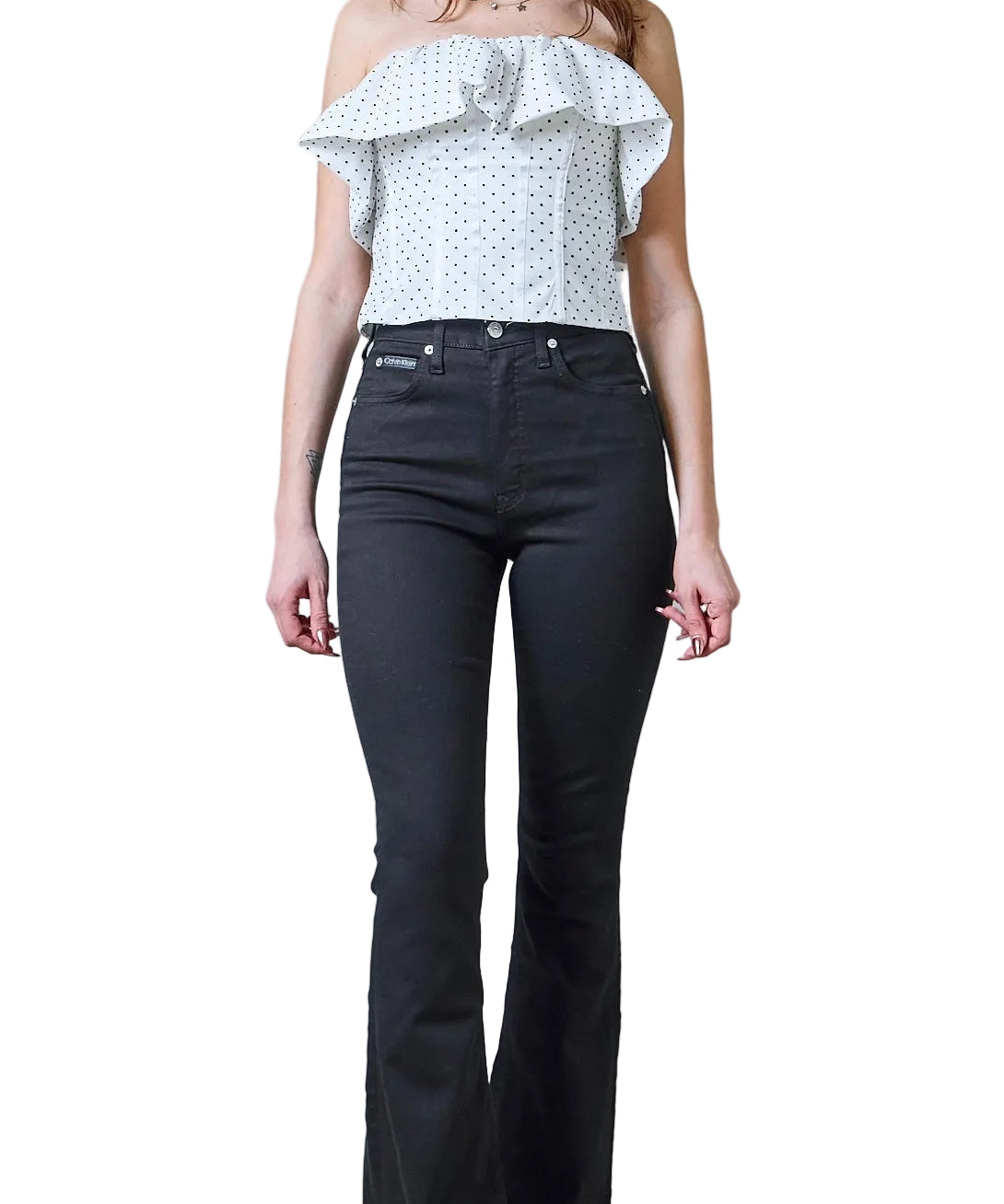 Black Calvin Klein skinny high-waisted bootcut jeans