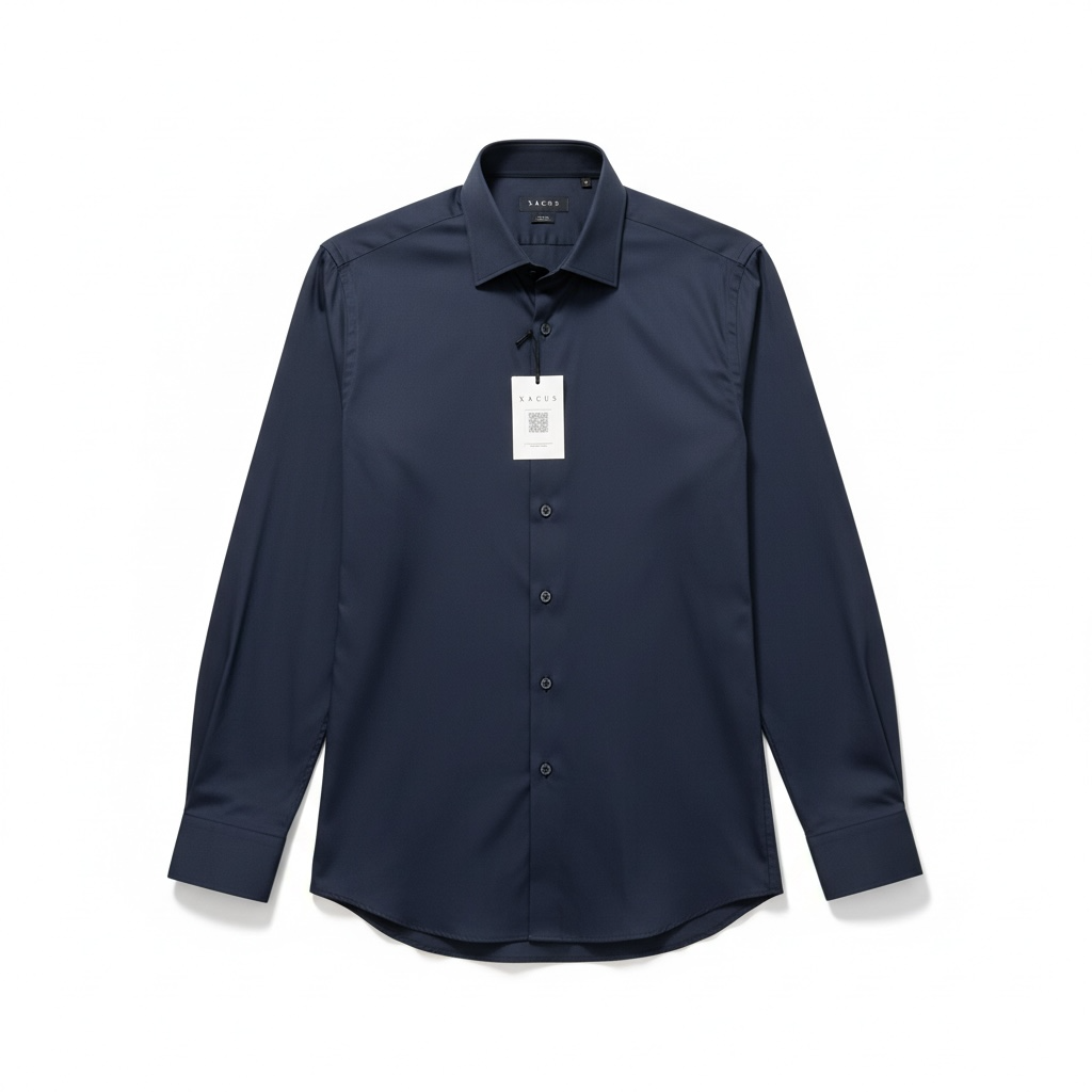 Xacus Tailor Fit Shirt - Navy Blue in Albini Stretch Fabric
