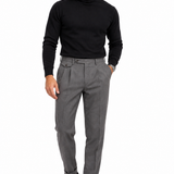 Pantalone Sartoriale Uomo Grigio con Pinces e Risvolto – Massimo Brunelli