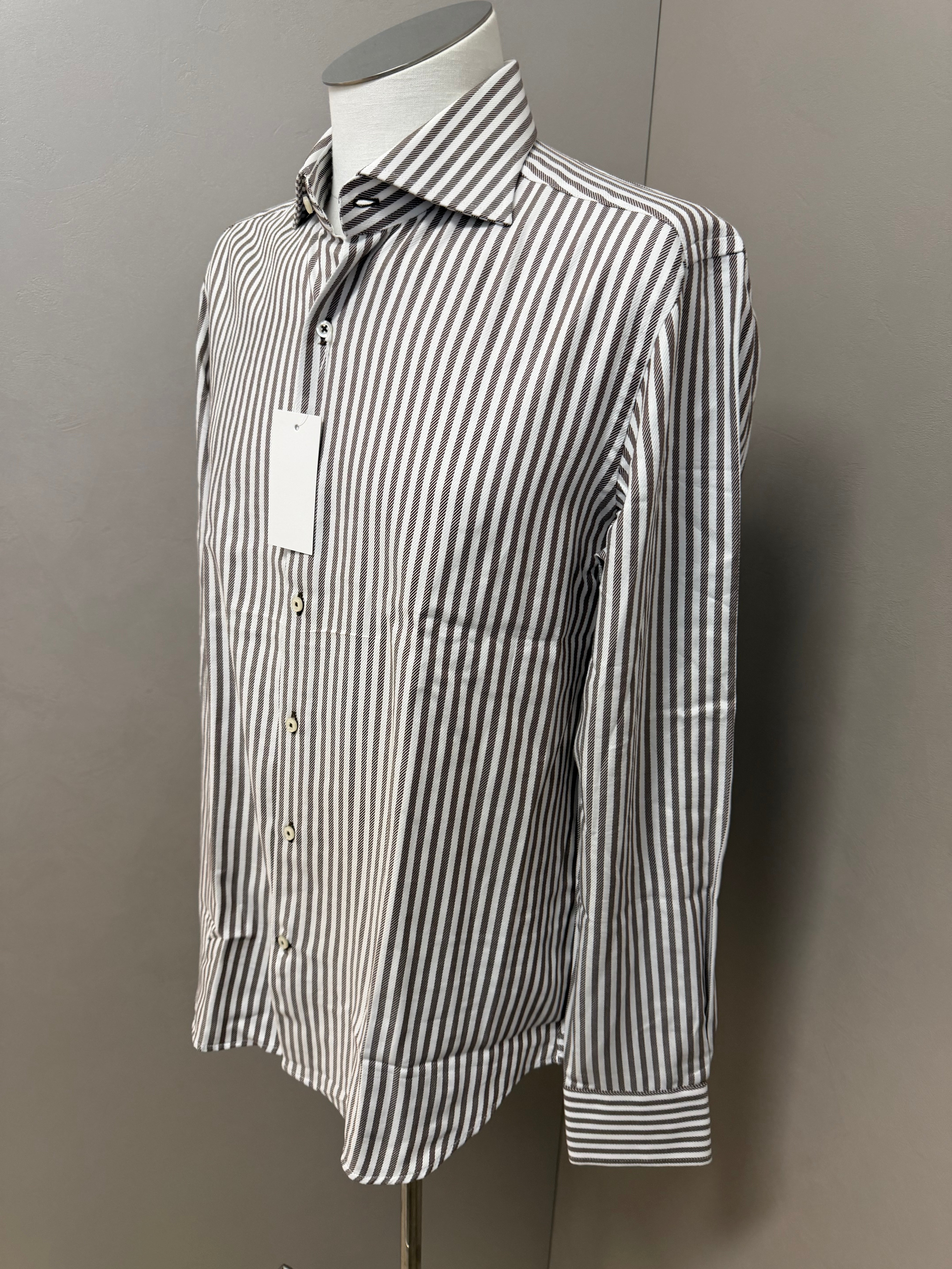 GHR – Camicia Uomo a Righe Verticali in Cotone – Marrone e Bianco, immagine 7