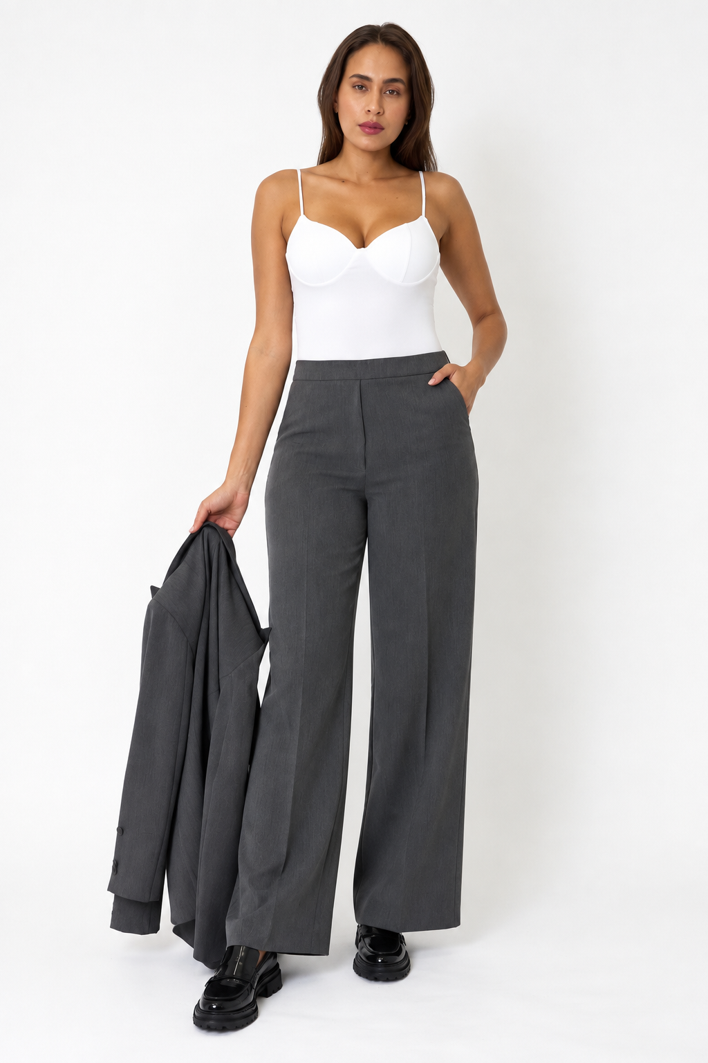 Completo Tailleur Materica Pantalone Wide Leg, immagine 3