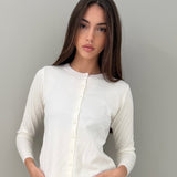Cream round-neck cardigan with buttons