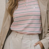 Pink striped stretch cotton polo shirt