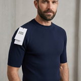 Alpha Studio Ribbed Blue Cotton T-Shirt – Size 50