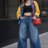 Jeans palazzo donna con cintura pantalone denim vita alta ampio