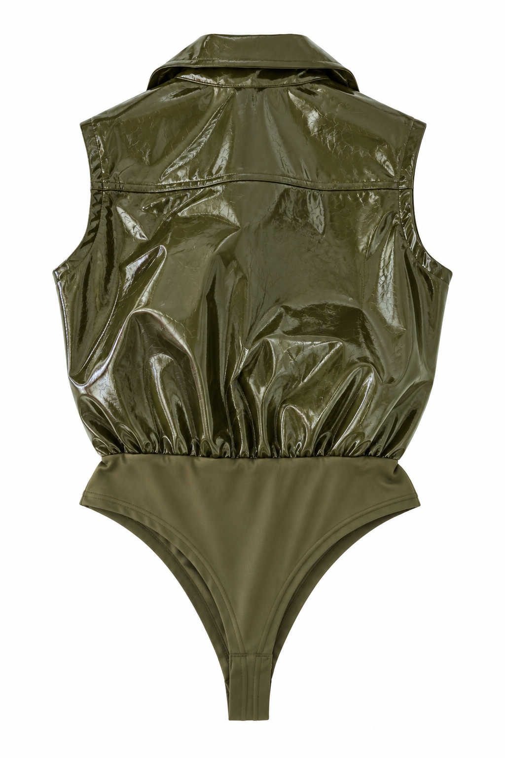 Body smanicato effetto vernice-Bordeaux / Verde Oliva Lovery, immagine 11