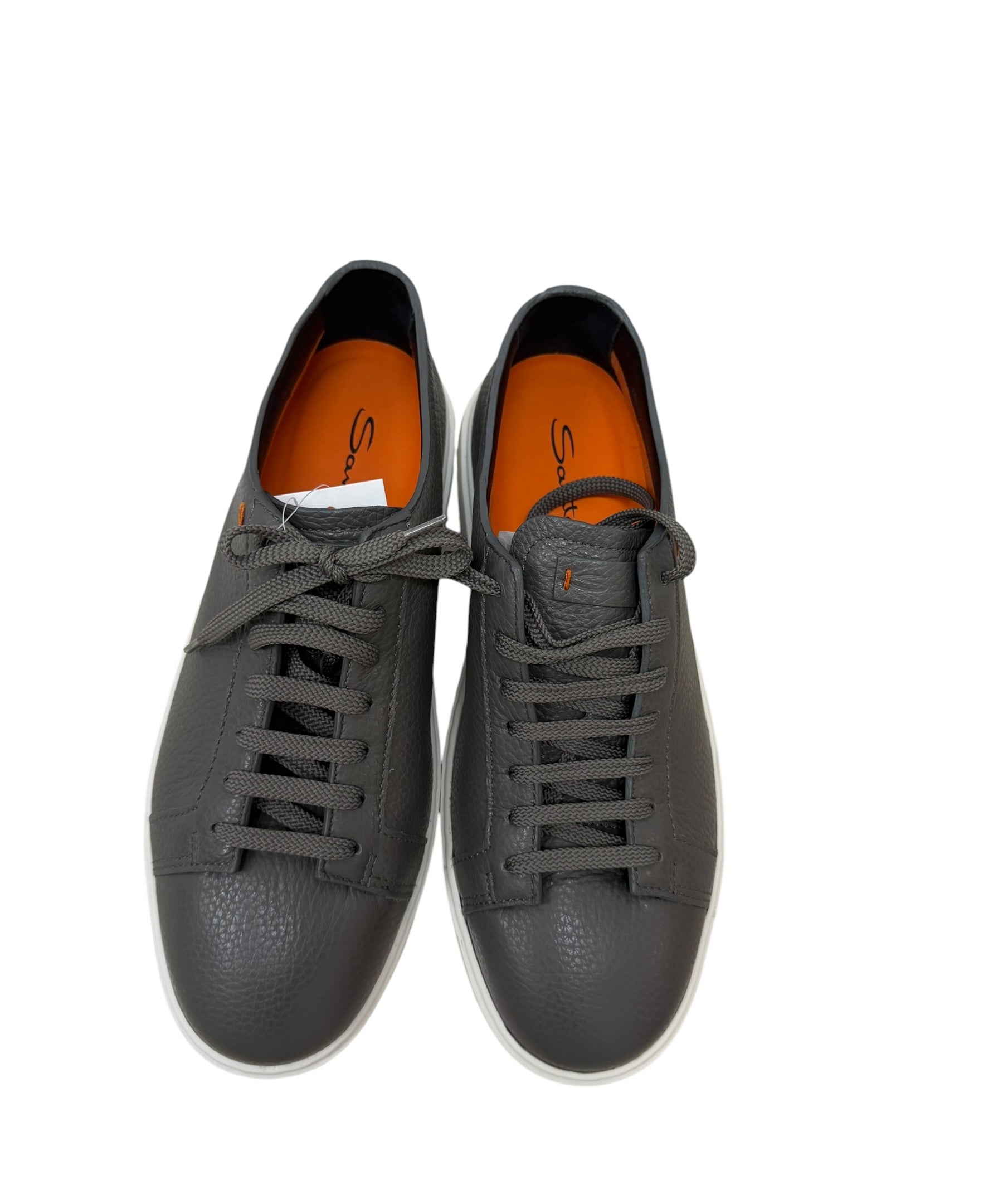 Santoni Men's Hammered Grey Leather Sneakers - Size 43 (UK 8, US 9)