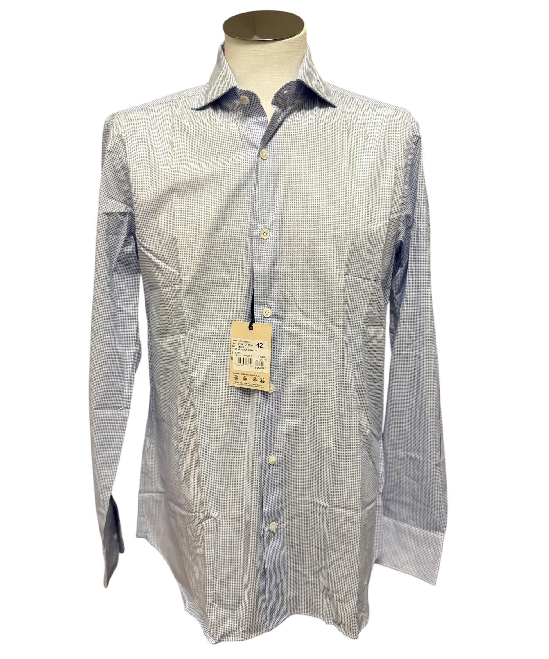 Camicia Uomo Stretch Azzurra a Fantasia Micro Print – Four Fashioned Friends | Made in Italy collo 42