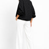Polka Dot Bomber Jacket with Zipper and Drawstring
