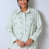 One-size striped shirt with handmade embroidery