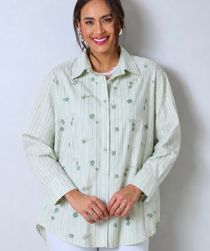 One-size striped shirt with handmade embroidery