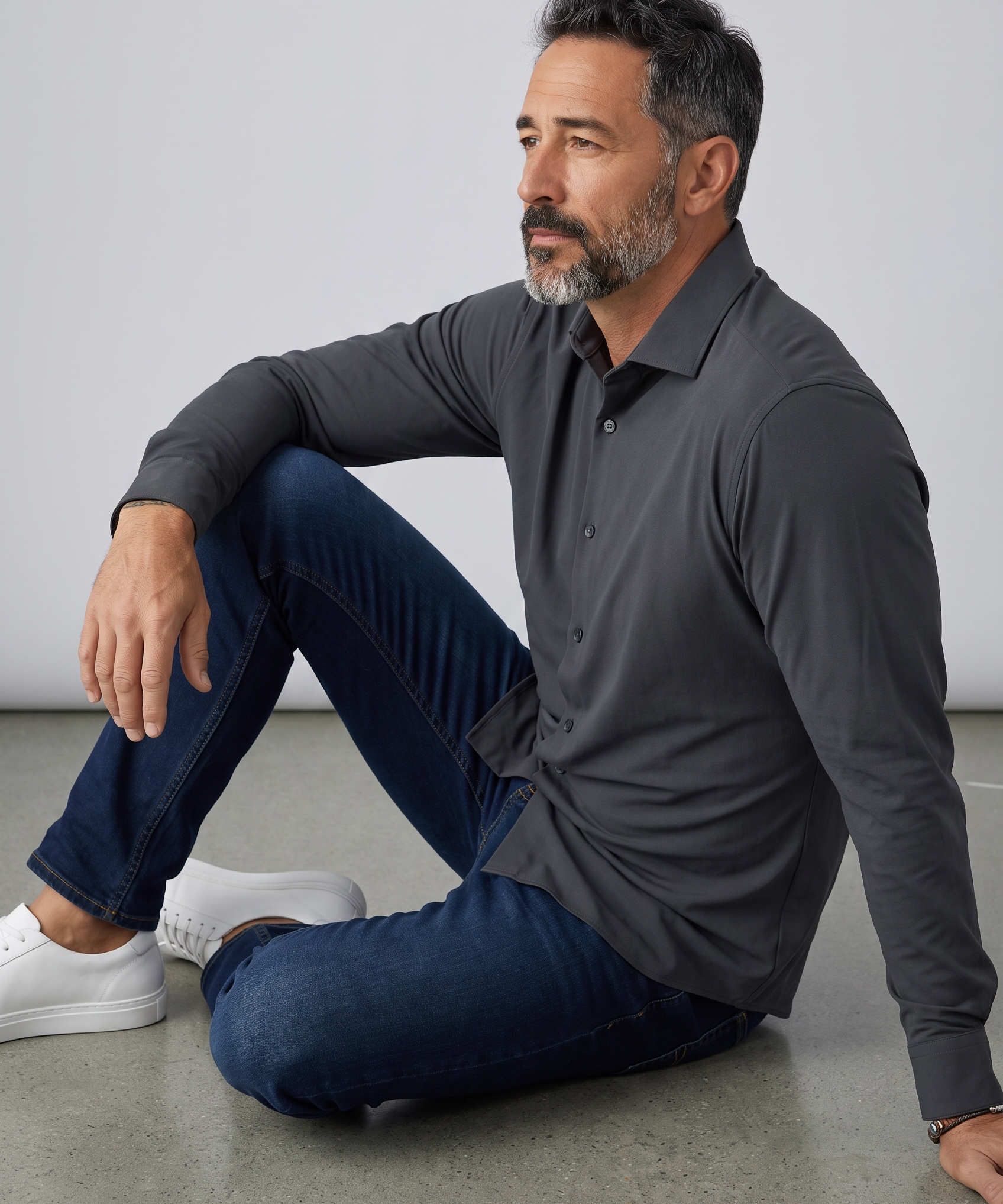 Yes-Zee Camicia Slim Fit in Tessuto Tecnico Stretch Nero