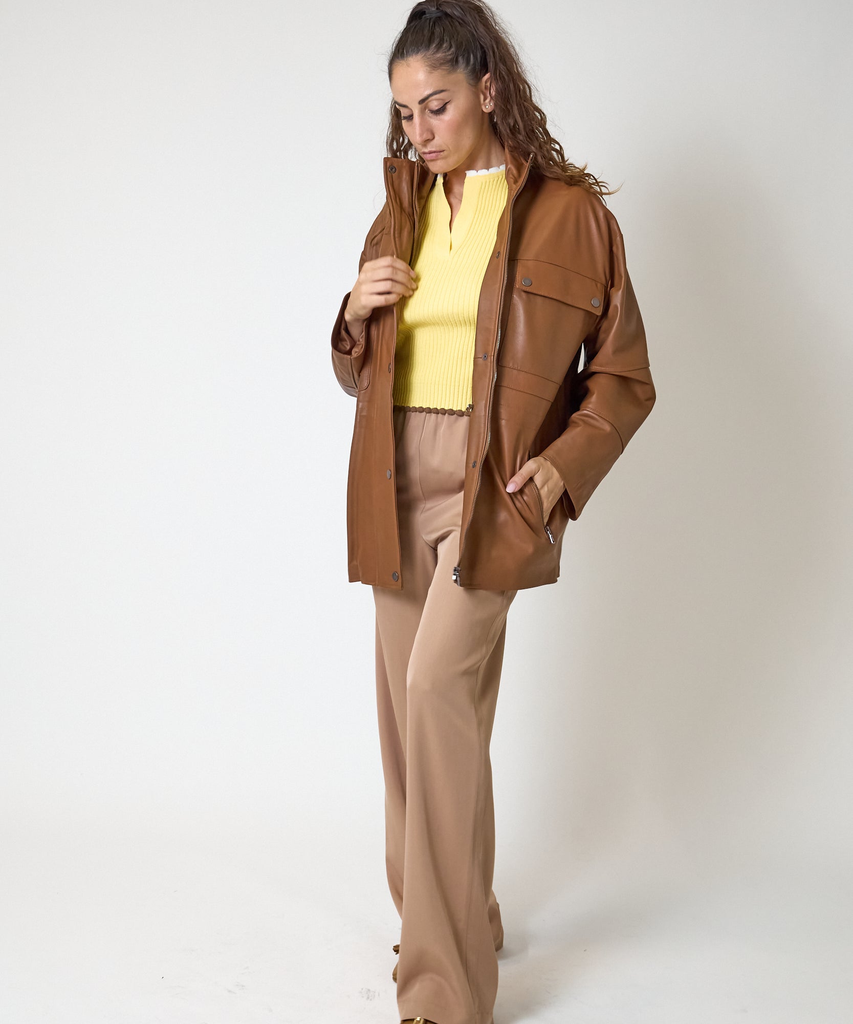 Giacca vicolo in Vera Pelle Cognac, immagine 2