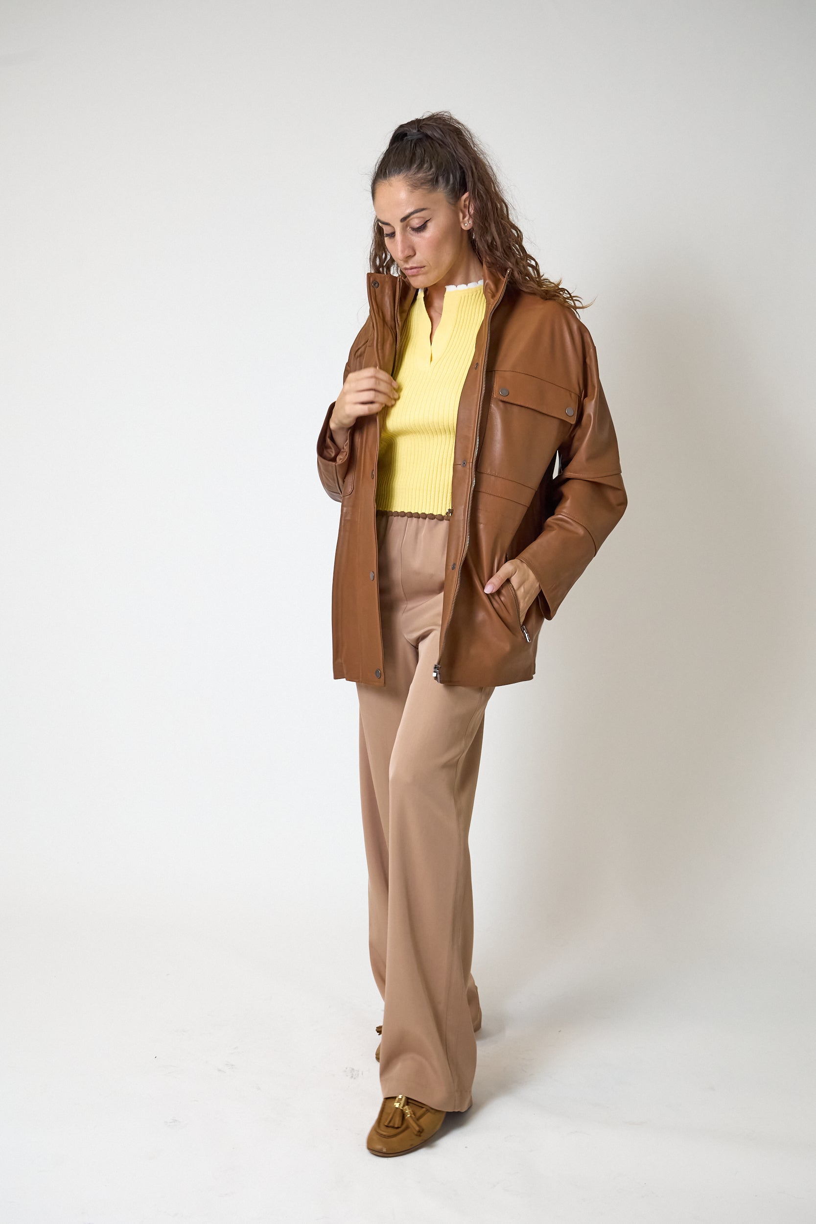 Giacca vicolo in Vera Pelle Cognac, immagine 2